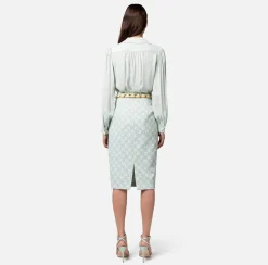 Elisabetta Franchi Gonna Midi In Crepe Stretch Stampa Logo Con Cintura Foulard^ Gonne