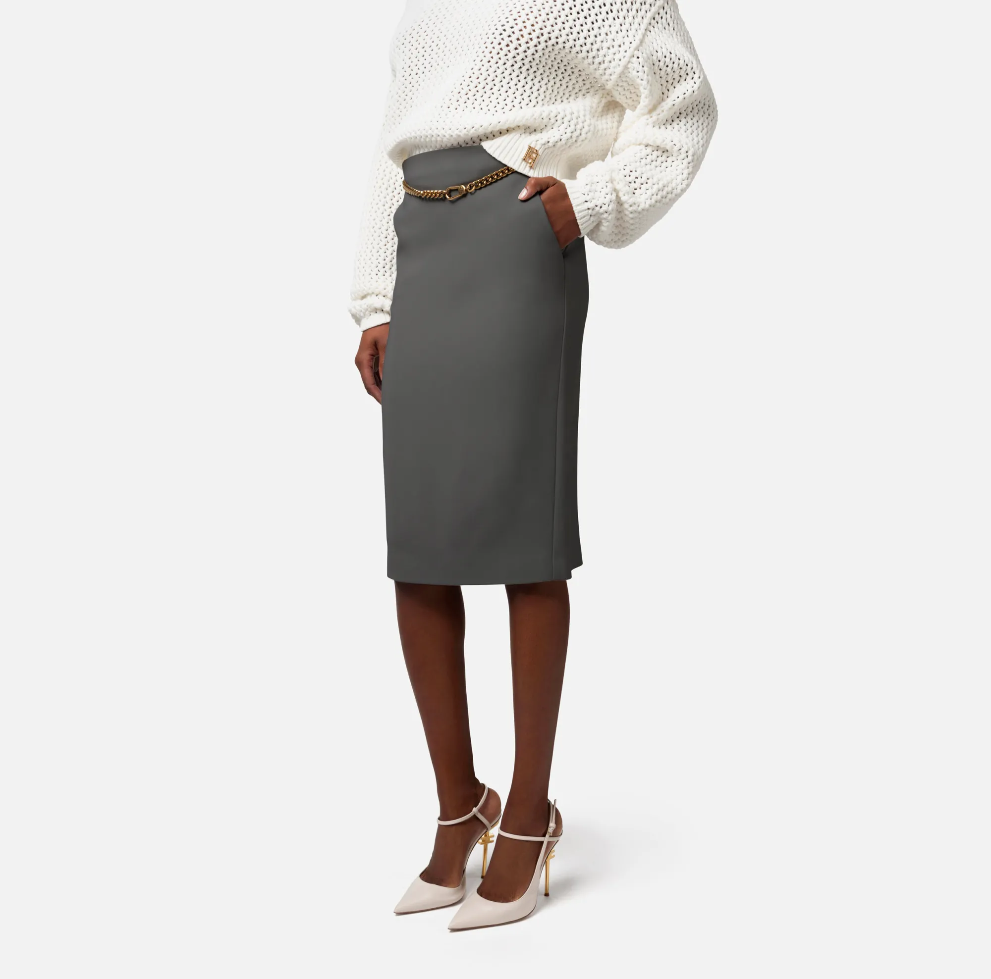 Elisabetta Franchi Gonna Midi In Gabardina Di Viscosa Con Cintura^ Gonne