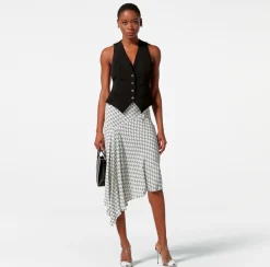 Elisabetta Franchi Gonna Midi In Georgette Stampa Logo Asimmetrica^ Gonne