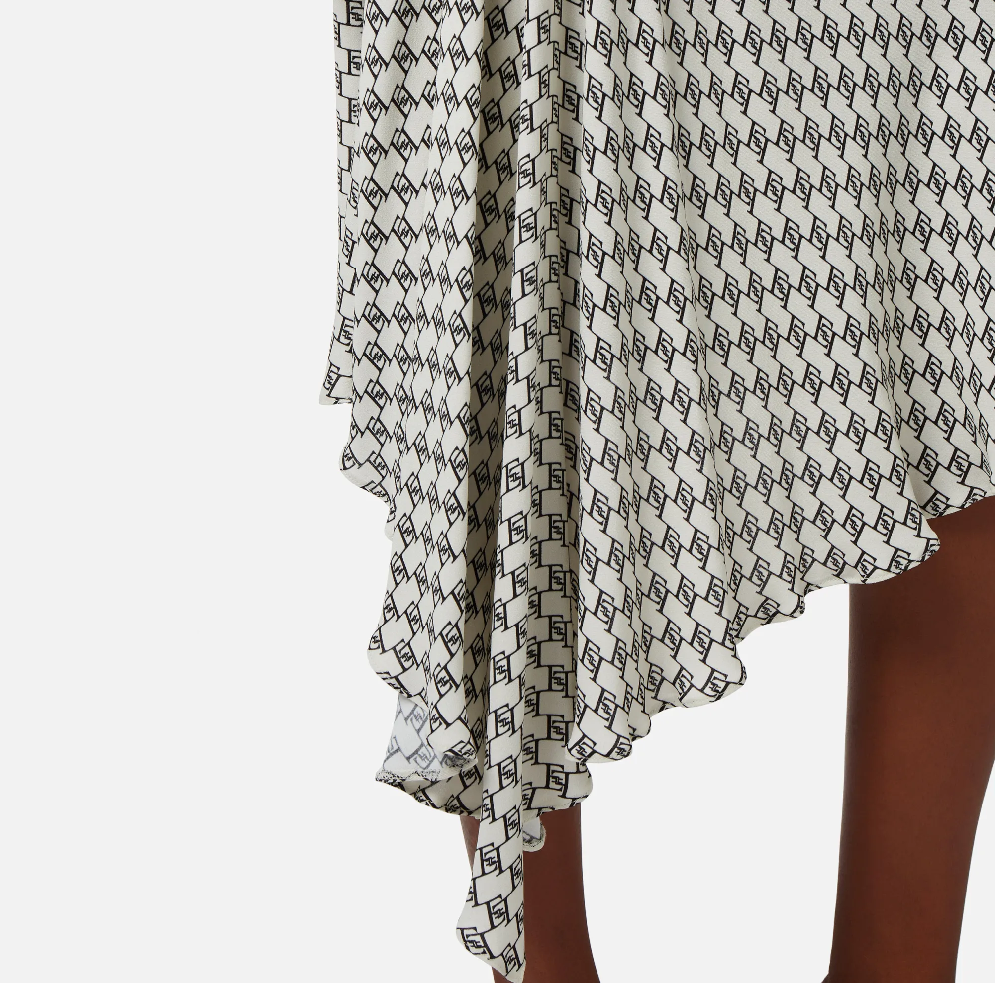 Elisabetta Franchi Gonna Midi In Georgette Stampa Logo Asimmetrica^ Gonne