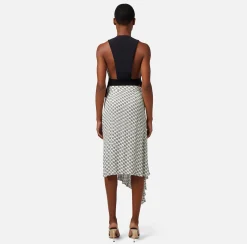 Elisabetta Franchi Gonna Midi In Georgette Stampa Logo Asimmetrica^ Gonne