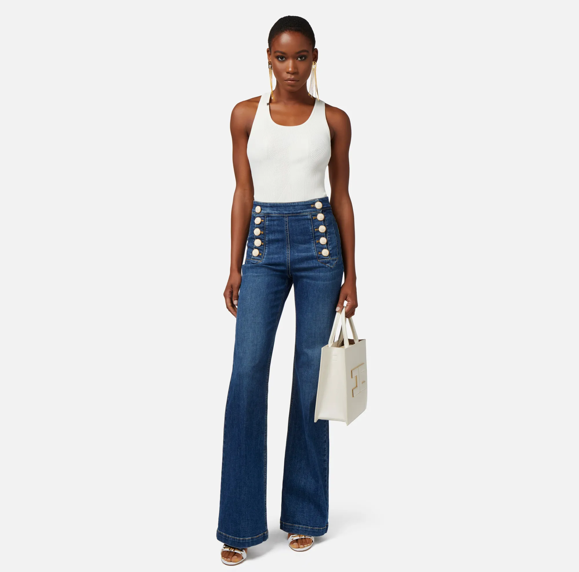 Elisabetta Franchi Jeans A Palazzo Con Bottoniera^ Jeans
