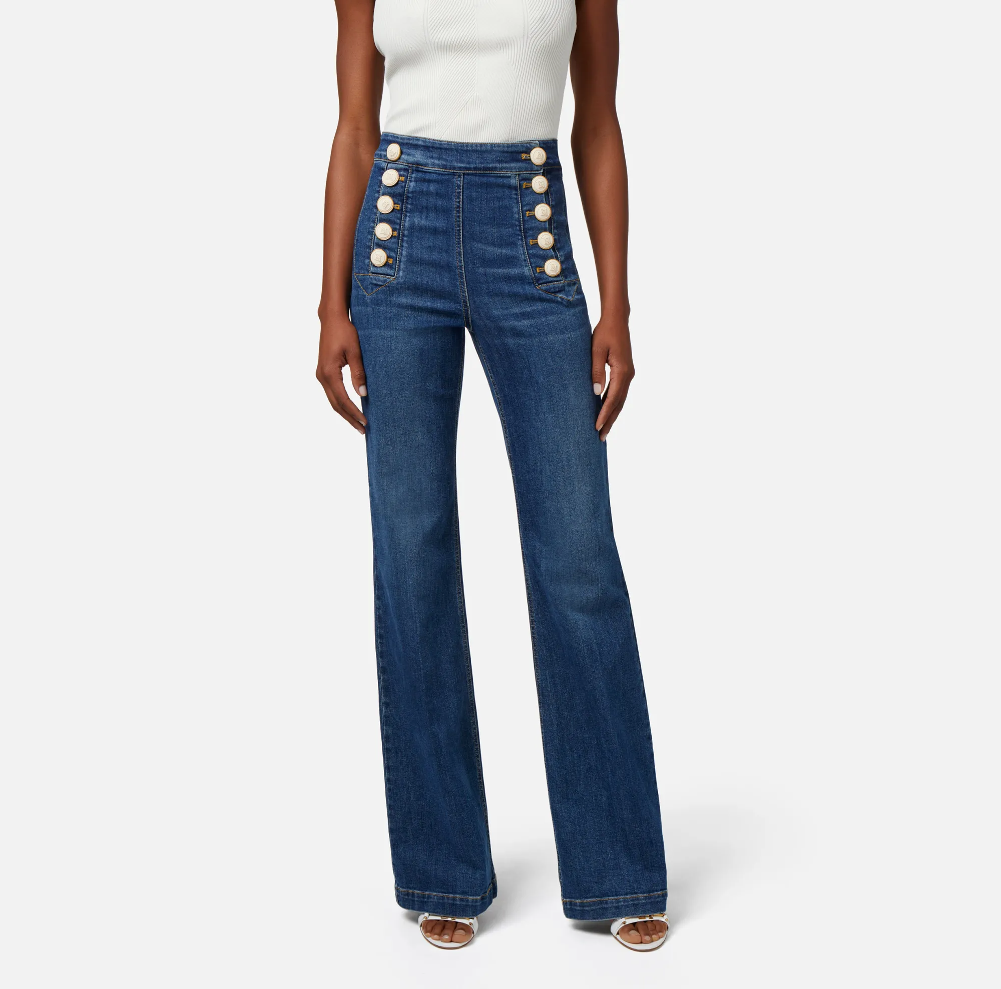 Elisabetta Franchi Jeans A Palazzo Con Bottoniera^ Jeans
