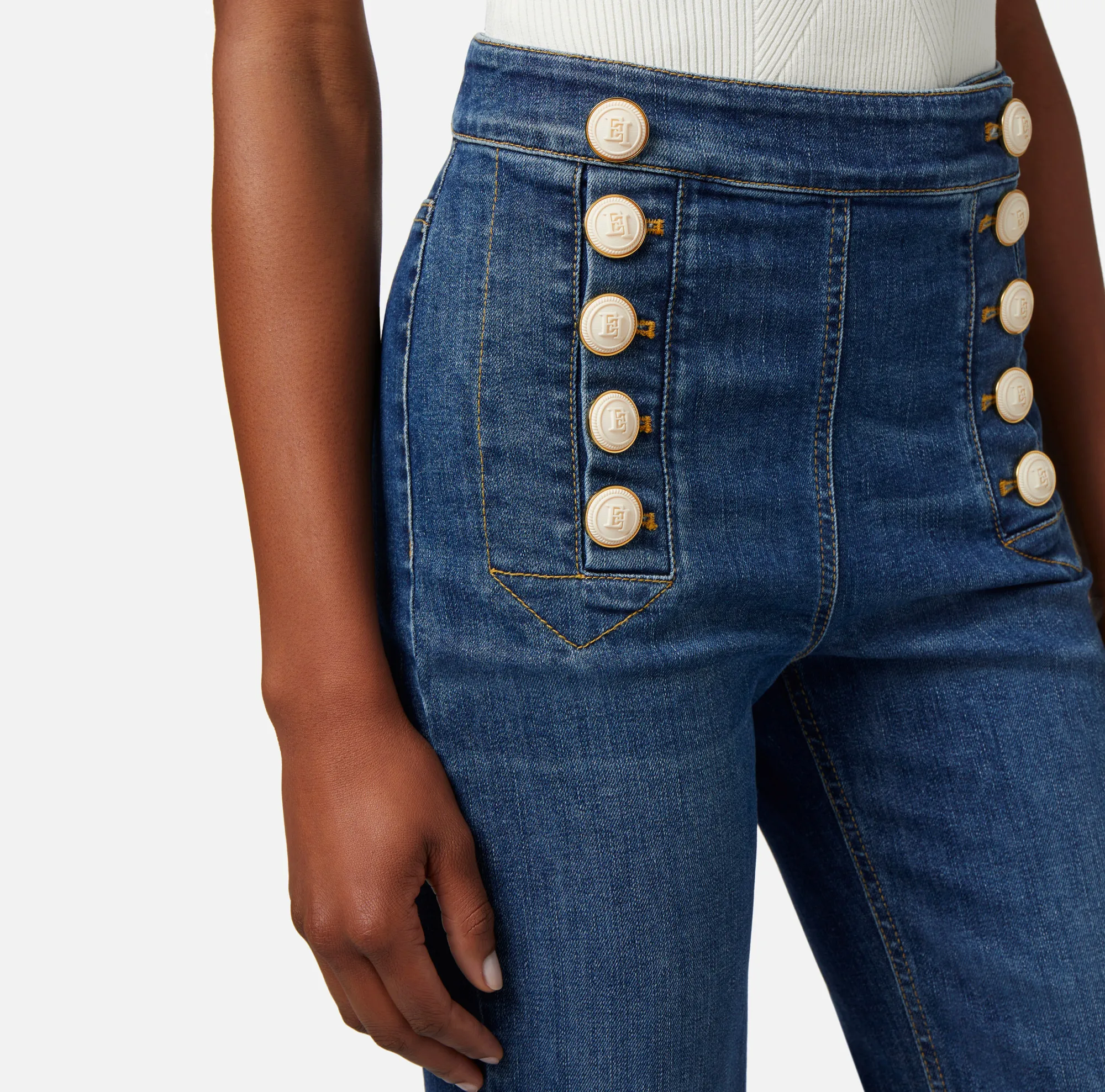 Elisabetta Franchi Jeans A Palazzo Con Bottoniera^ Jeans