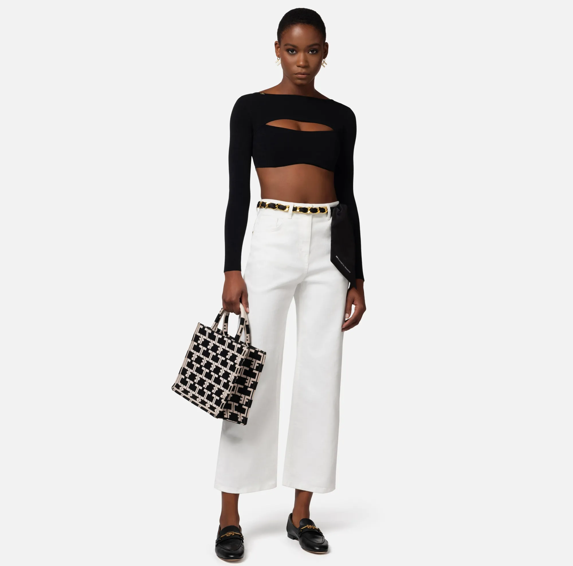 Elisabetta Franchi Jeans Cropped A Palazzo Con Cintura Catena^ Jeans