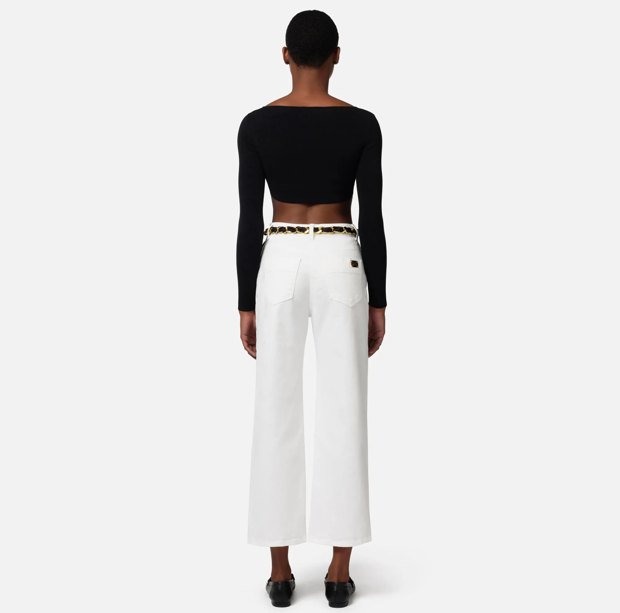 Elisabetta Franchi Jeans Cropped A Palazzo Con Cintura Catena^ Jeans