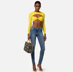 Elisabetta Franchi Maglia Cropped In Jersey Con Cut Out^ Top, T-Shirt & Body