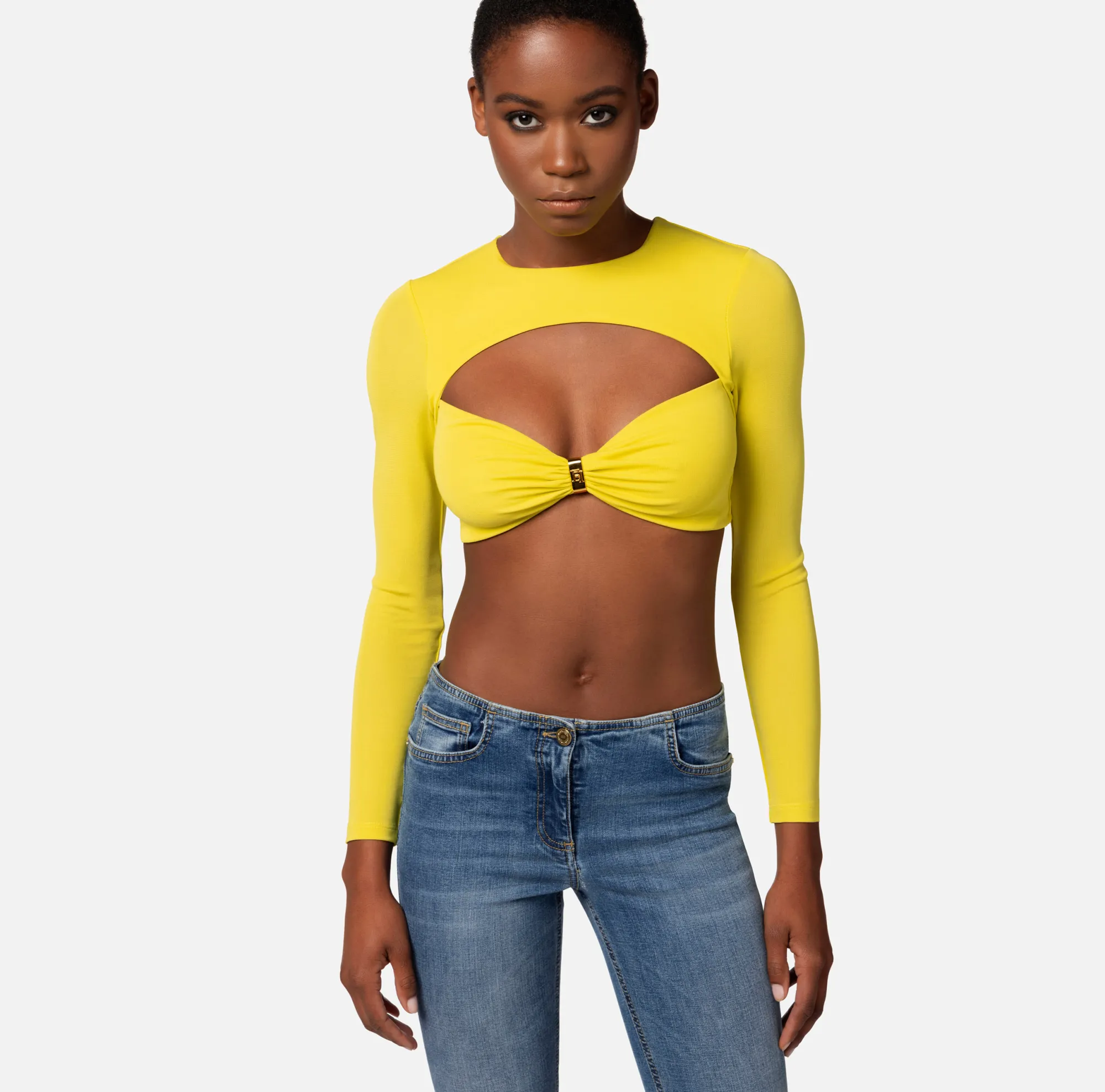 Elisabetta Franchi Maglia Cropped In Jersey Con Cut Out^ Top, T-Shirt & Body