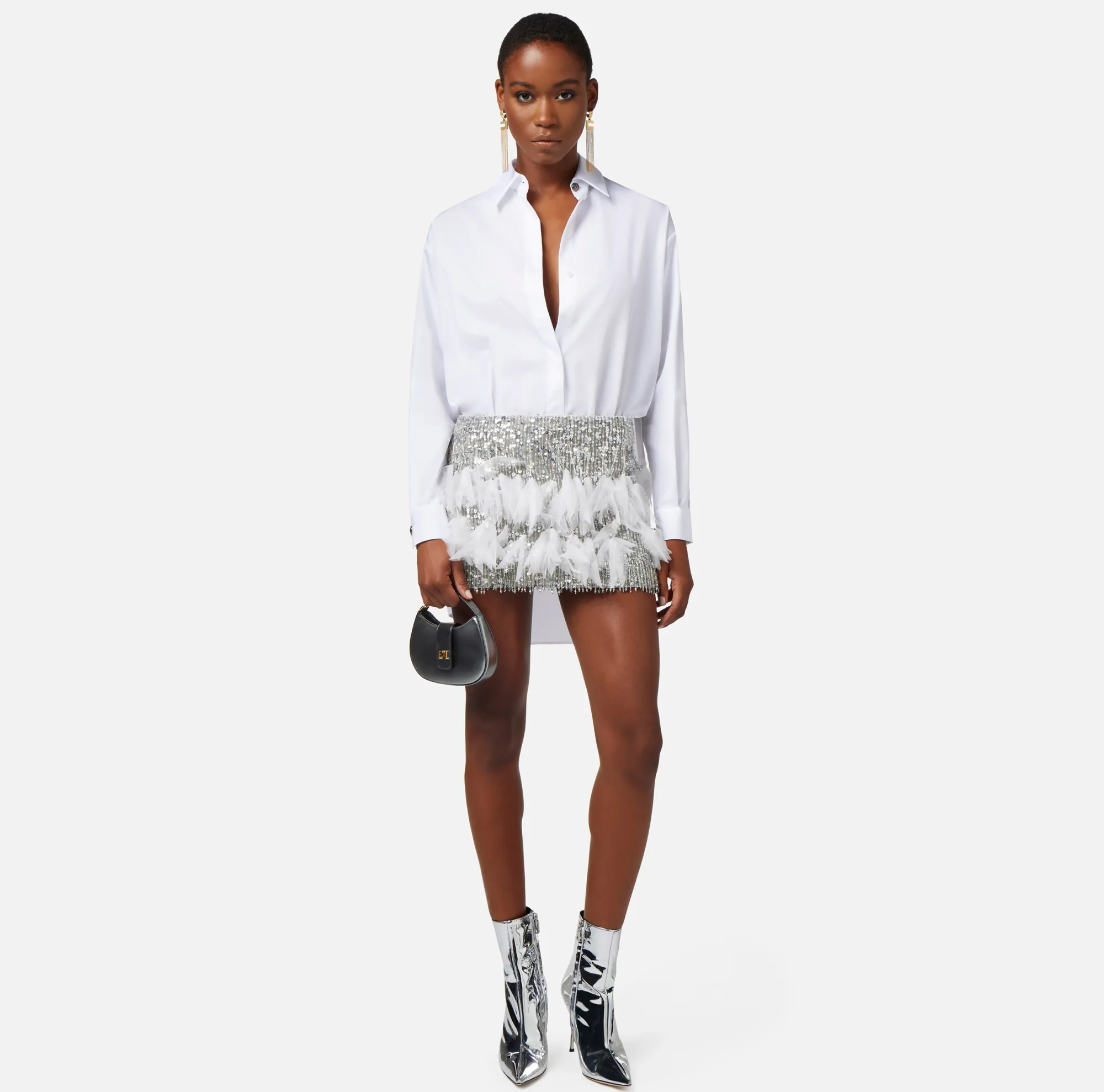 Elisabetta Franchi Miniabito Camicia Con Gonna In Crepe Ricamato^ Abiti