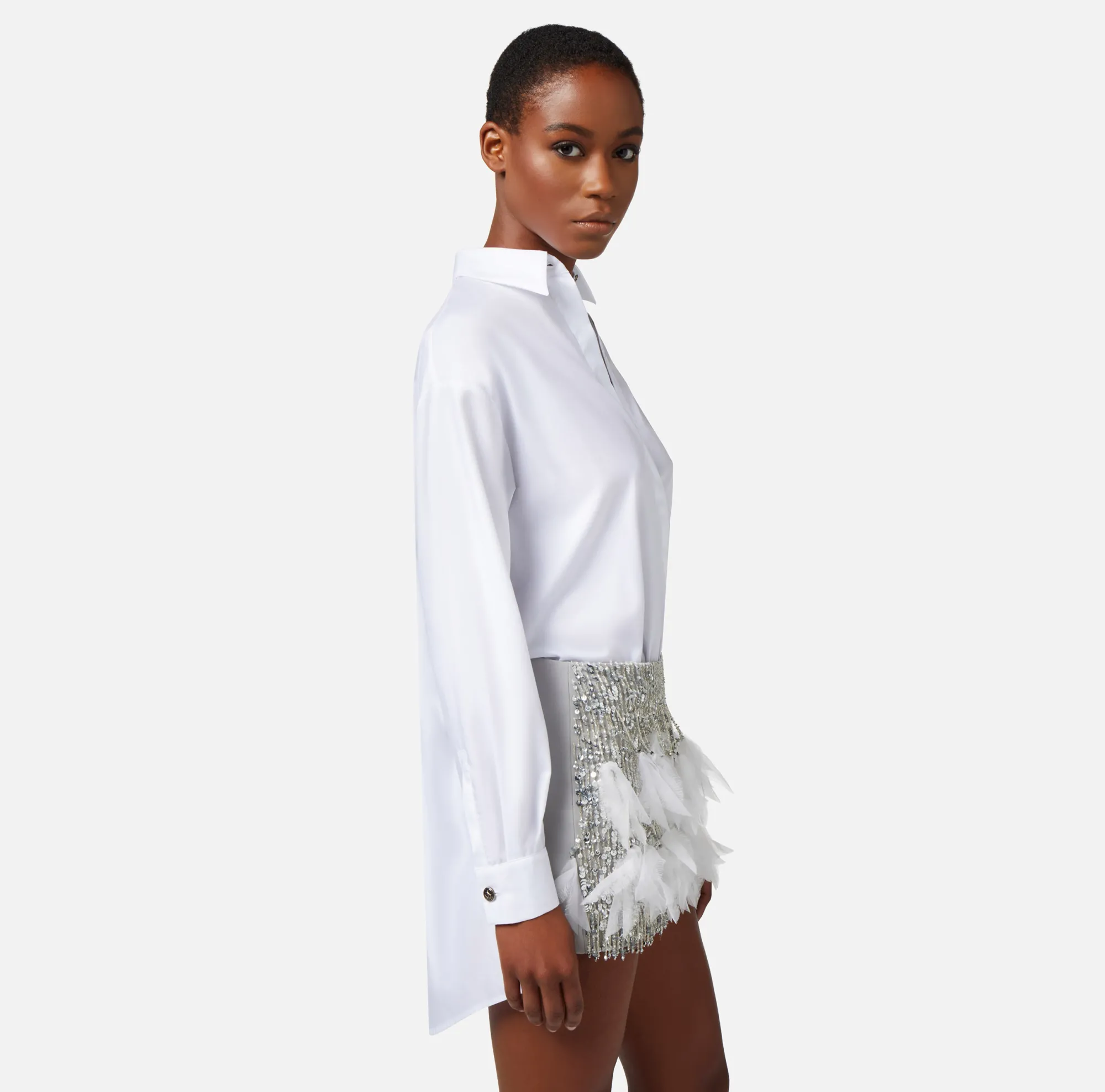 Elisabetta Franchi Miniabito Camicia Con Gonna In Crepe Ricamato^ Abiti
