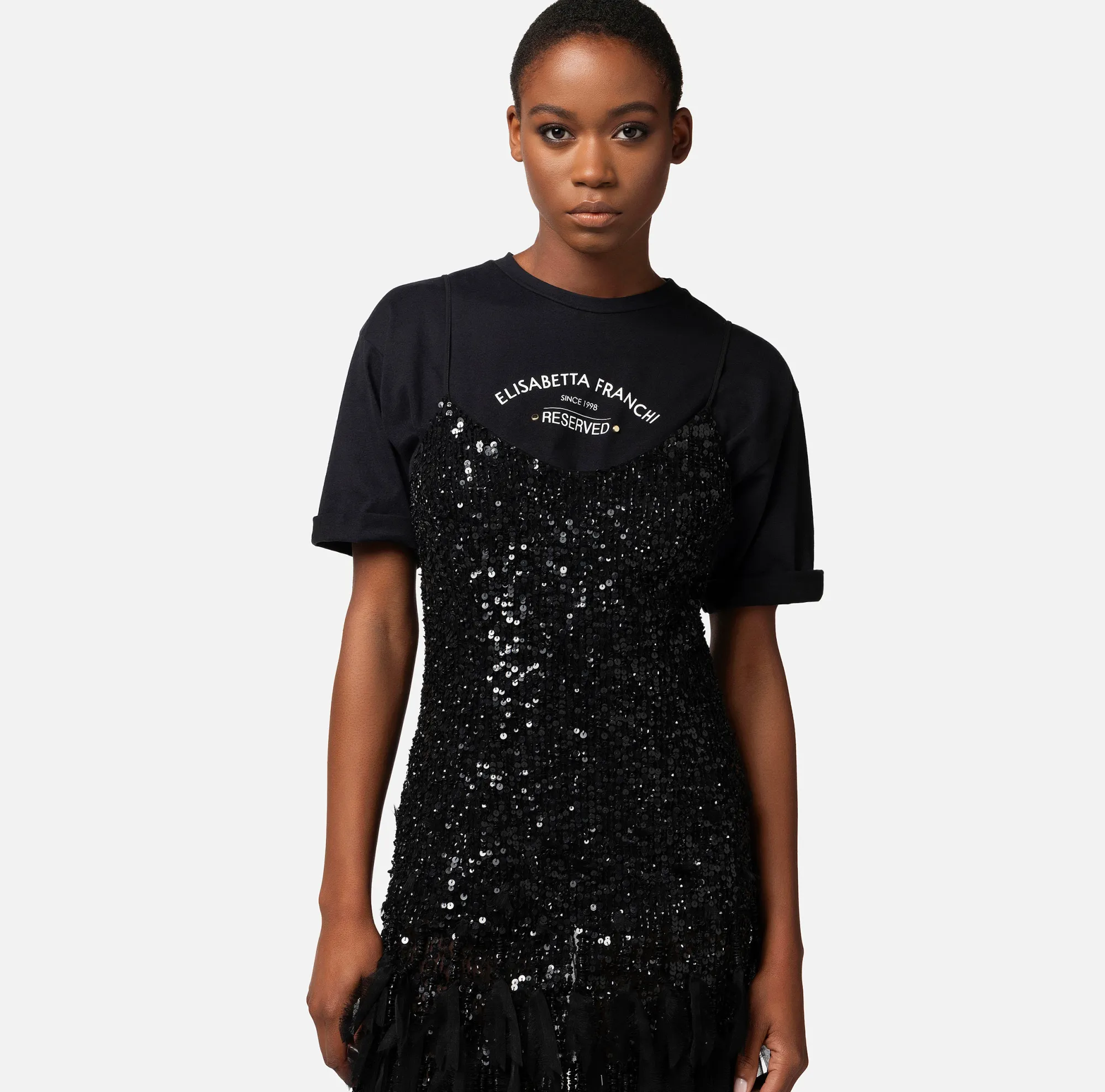 Elisabetta Franchi Miniabito Con Paillettes E Frange^ Abiti