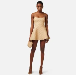 Elisabetta Franchi Miniabito In Rafia Jacquard Con Logo Lurex^ Abiti