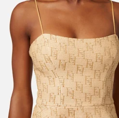 Elisabetta Franchi Miniabito In Rafia Jacquard Con Logo Lurex^ Abiti