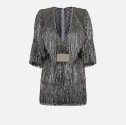 Elisabetta Franchi Miniabito In Tweed Lurex Con Frange E Cintura^ Abiti