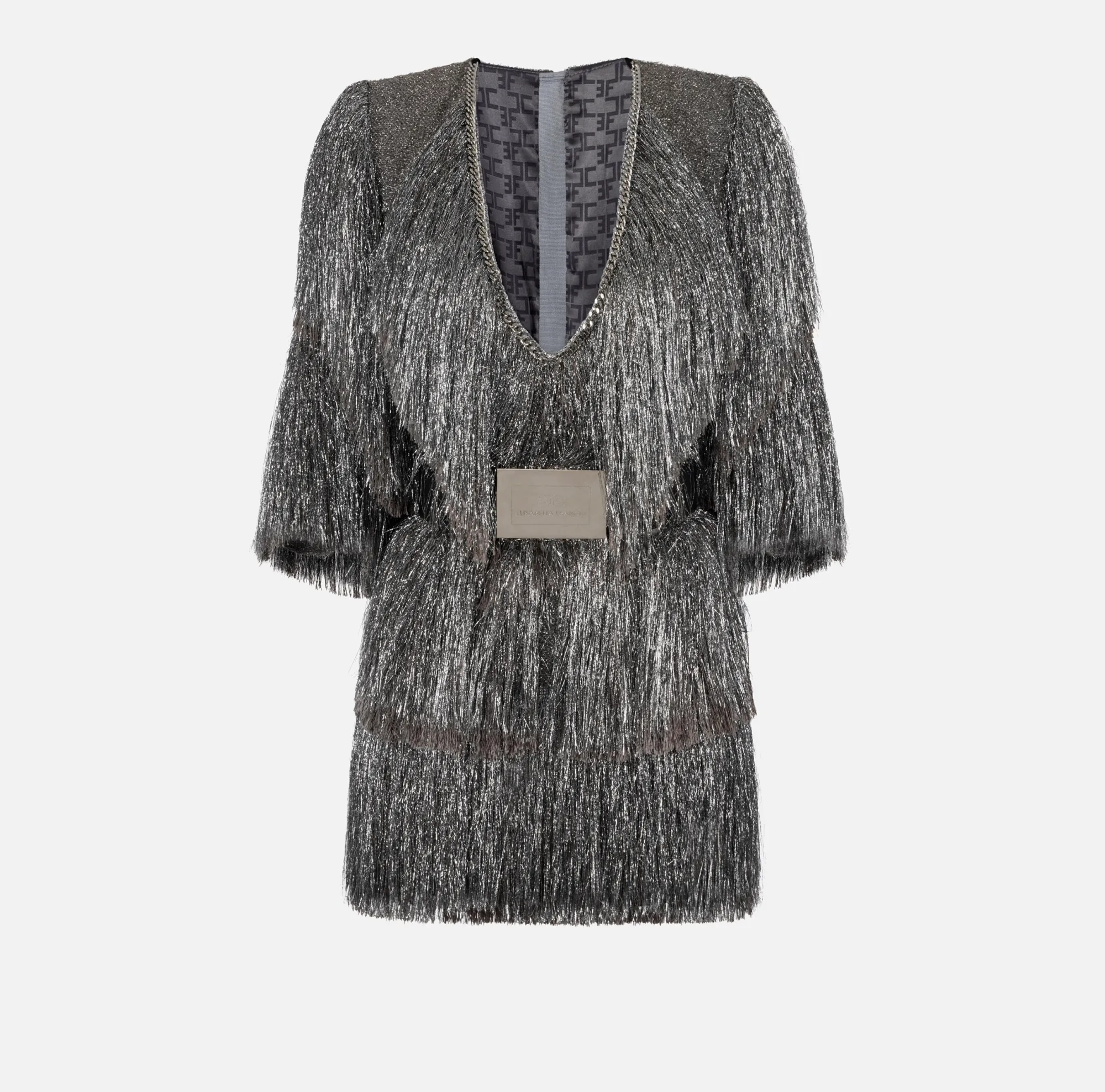 Elisabetta Franchi Miniabito In Tweed Lurex Con Frange E Cintura^ Abiti