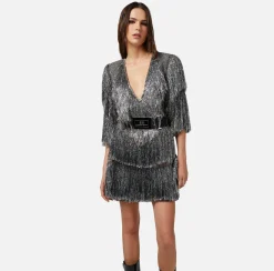 Elisabetta Franchi Miniabito In Tweed Lurex Con Frange E Cintura^ Abiti