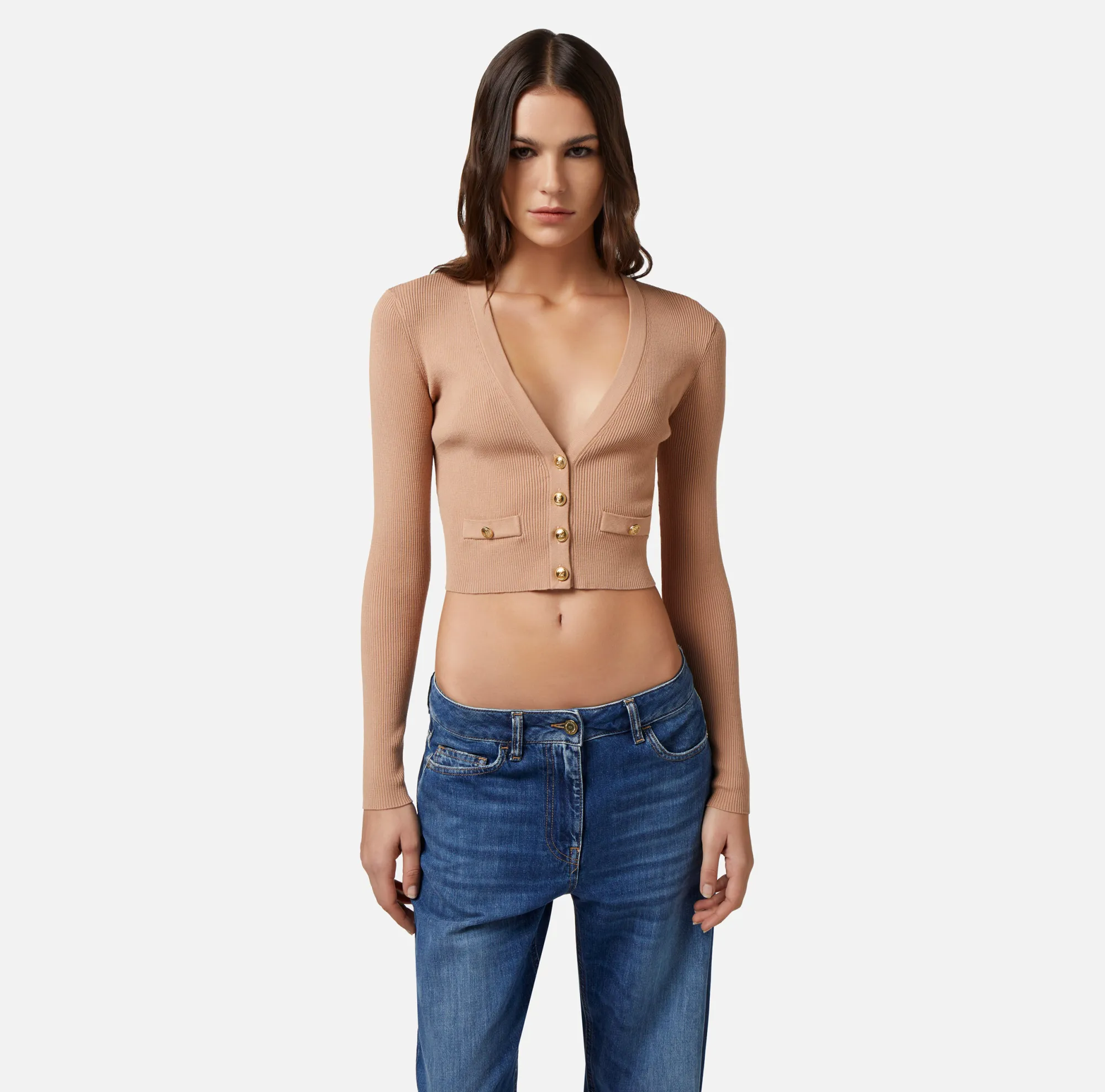 Elisabetta Franchi Mini Cardigan In Viscosa A Costine^ Maglieria E Felpe