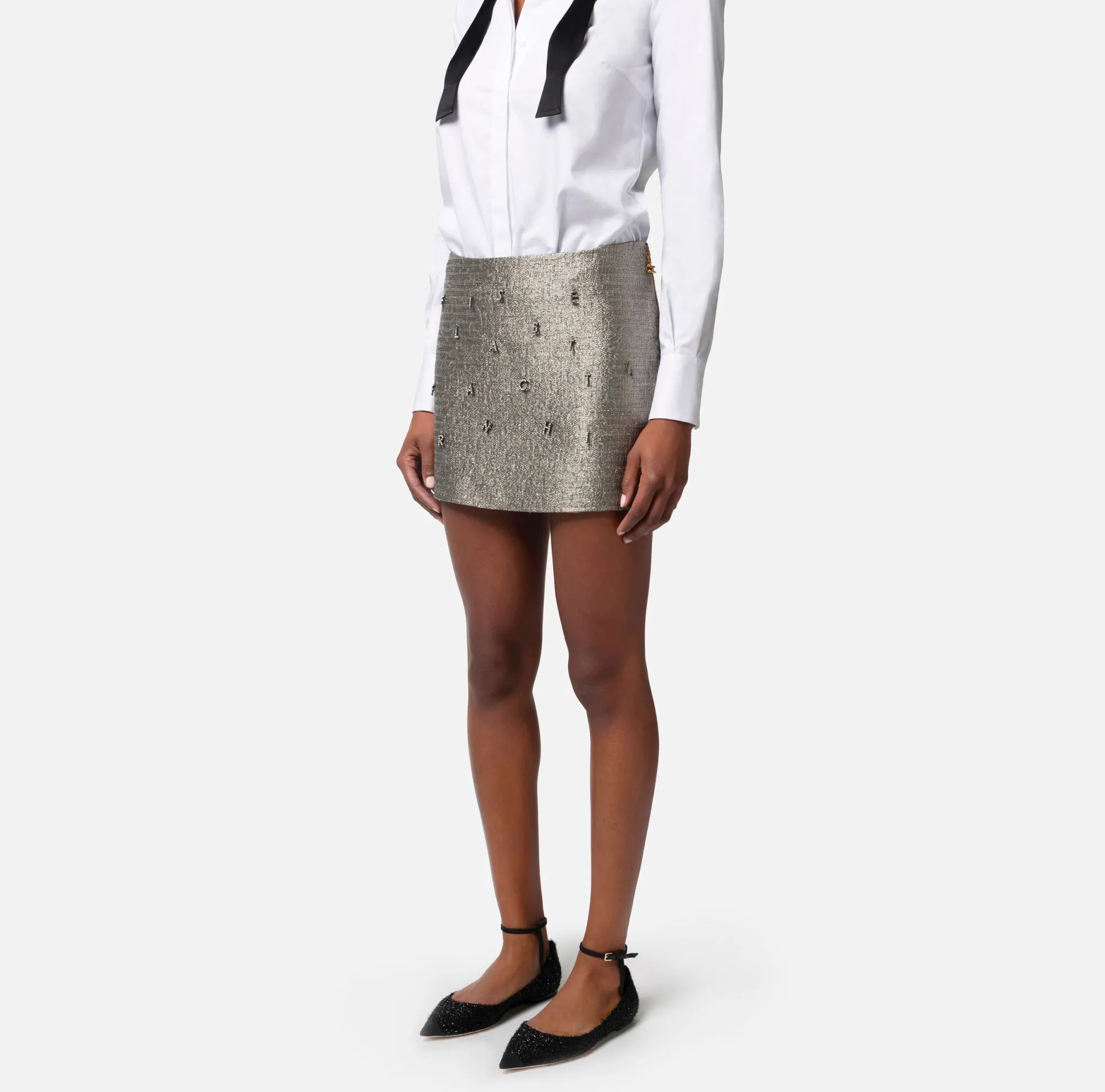 Elisabetta Franchi Minigonna In Tweed Lurex Con Lettering Di Strass^ Gonne