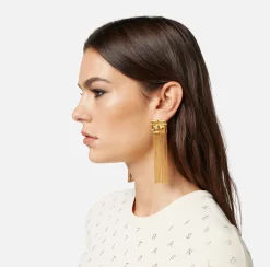 Elisabetta Franchi Orecchini Logo Con Nappine Pendenti E Strass^ Mostra Tutti