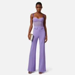 Elisabetta Franchi Pantalone A Palazzo In Crepe Stretch Con Patte^ Pantaloni E Shorts