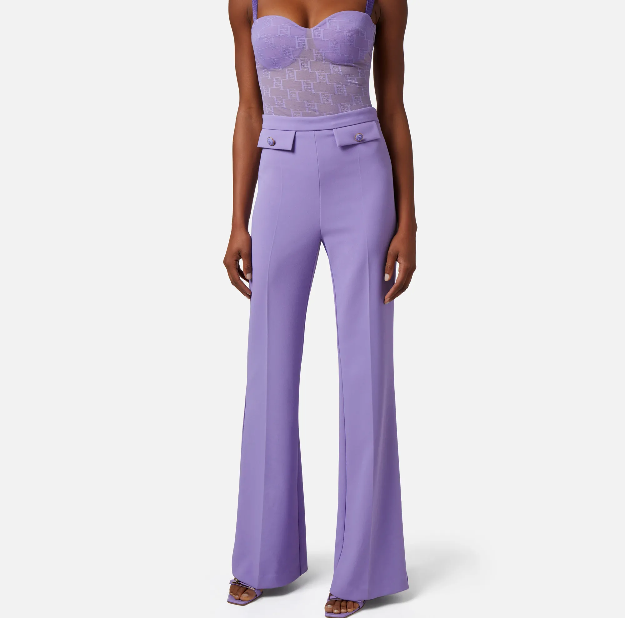 Elisabetta Franchi Pantalone A Palazzo In Crepe Stretch Con Patte^ Pantaloni E Shorts
