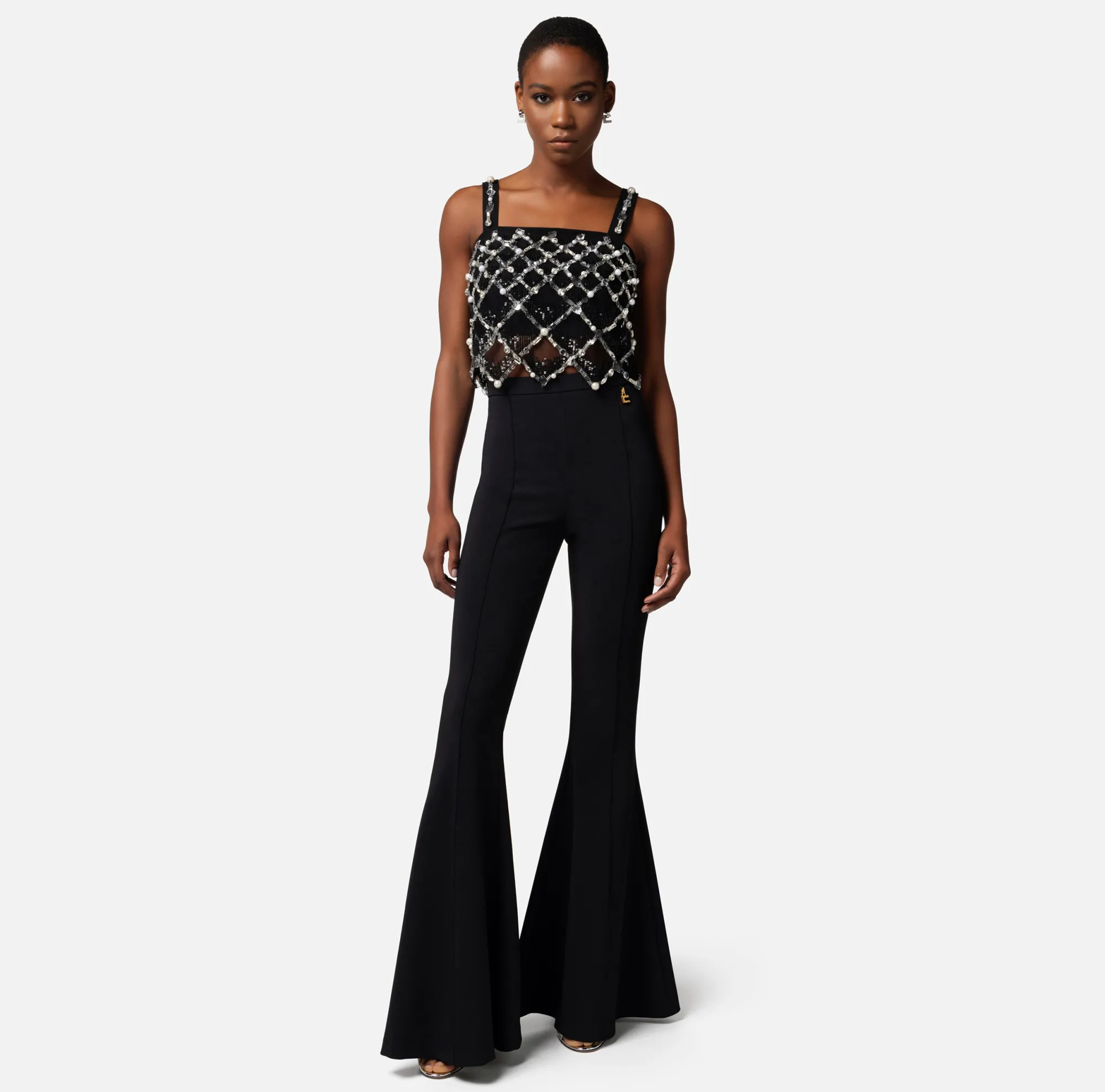 Elisabetta Franchi Pantalone A Zampa In Crepe Stretch Con Charms^ Pantaloni E Shorts