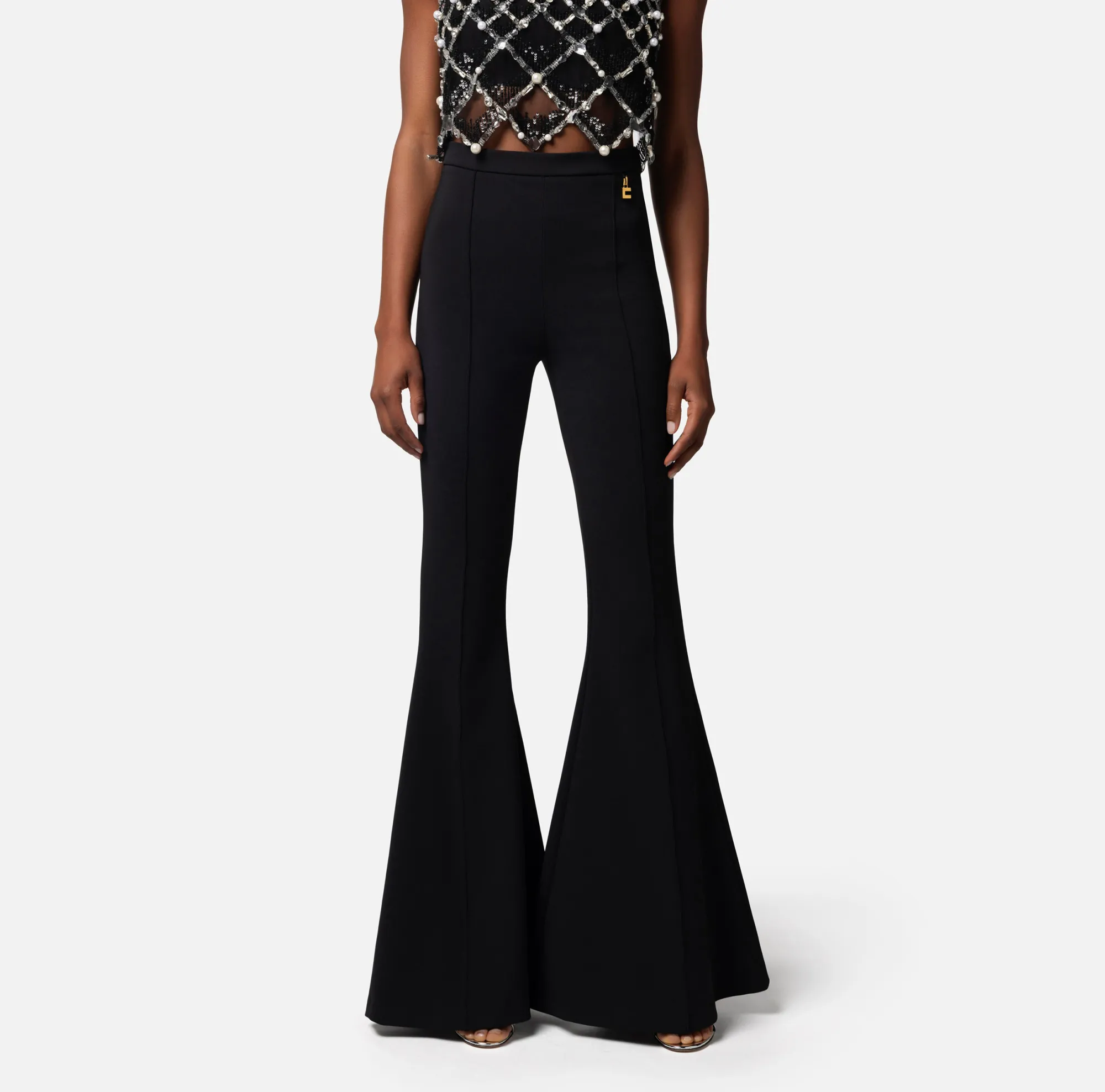 Elisabetta Franchi Pantalone A Zampa In Crepe Stretch Con Charms^ Pantaloni E Shorts