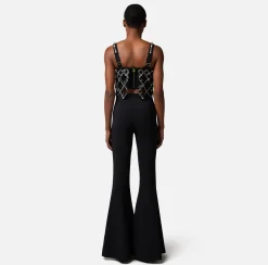 Elisabetta Franchi Pantalone A Zampa In Crepe Stretch Con Charms^ Pantaloni E Shorts