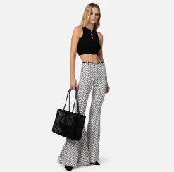 Elisabetta Franchi Pantalone A Zampa In Crepe Stretch Stampa Logo^ Pantaloni E Shorts