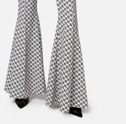 Elisabetta Franchi Pantalone A Zampa In Crepe Stretch Stampa Logo^ Pantaloni E Shorts