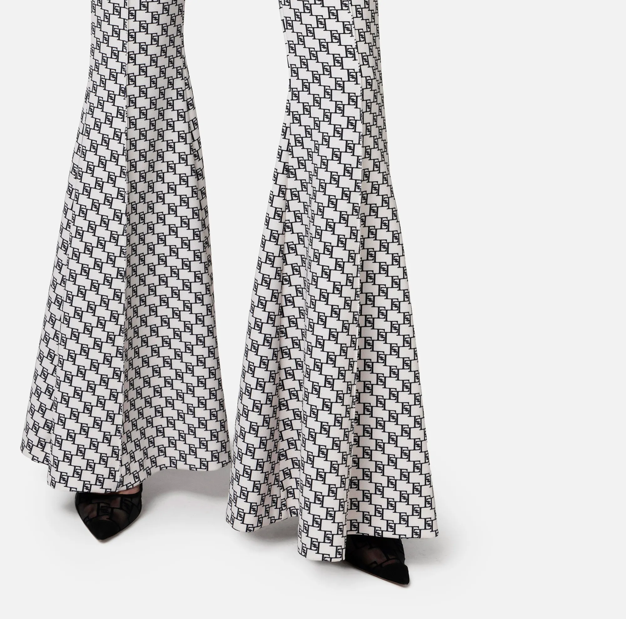 Elisabetta Franchi Pantalone A Zampa In Crepe Stretch Stampa Logo^ Pantaloni E Shorts
