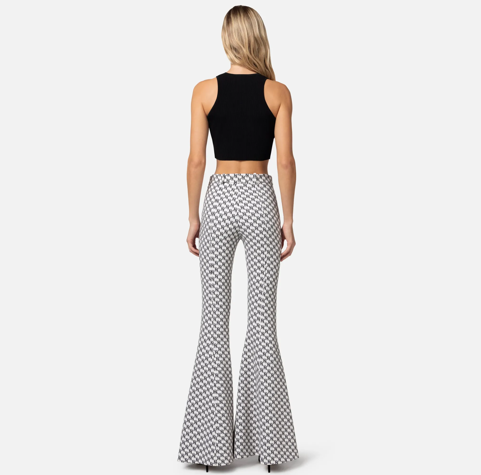 Elisabetta Franchi Pantalone A Zampa In Crepe Stretch Stampa Logo^ Pantaloni E Shorts