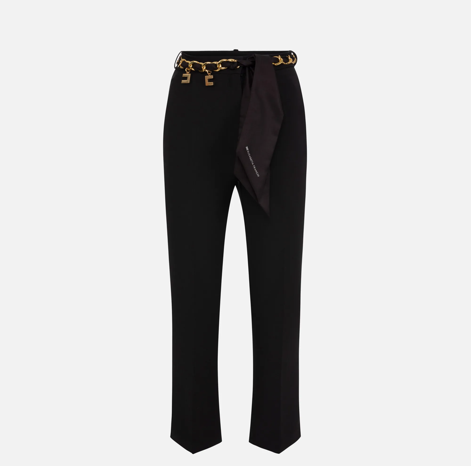 Elisabetta Franchi Pantalone A Zampetta In Crepe Stretch Con Cintura Foulard^ Pantaloni E Shorts