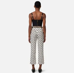 Elisabetta Franchi Pantalone A Zampetta In Crepe Stretch Stampa Logo Con Cintura Foulard^ Pantaloni E Shorts
