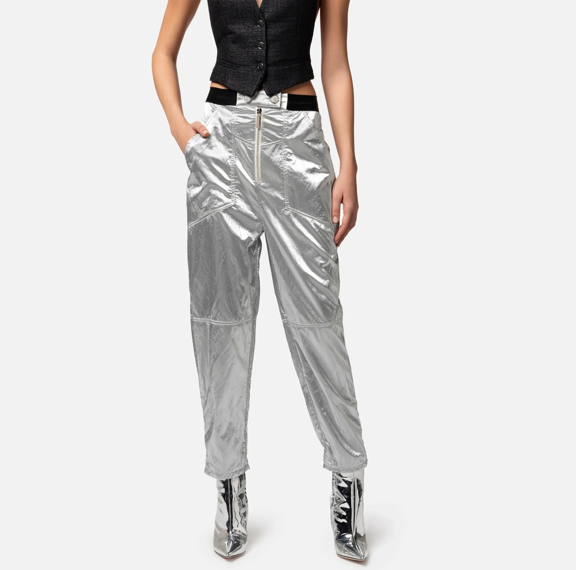 Elisabetta Franchi Pantalone Boyfriend In Viscosa Metallizzata^ Pantaloni E Shorts