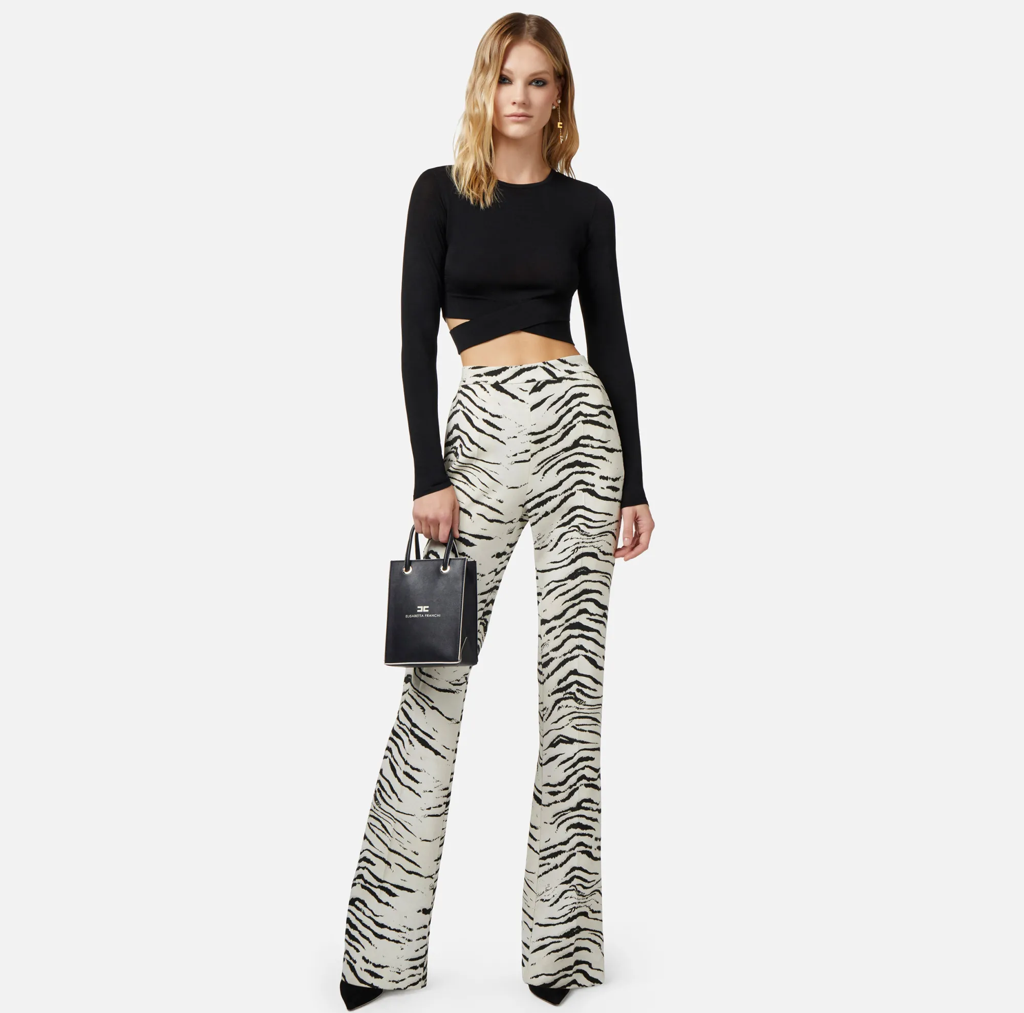 Elisabetta Franchi Pantalone Dritto In Cady Di Viscosa Stampa Animalier^ Pantaloni E Shorts