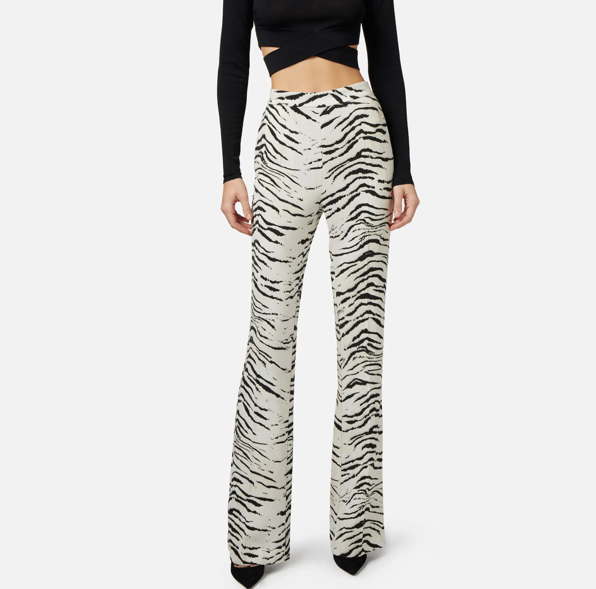 Elisabetta Franchi Pantalone Dritto In Cady Di Viscosa Stampa Animalier^ Pantaloni E Shorts