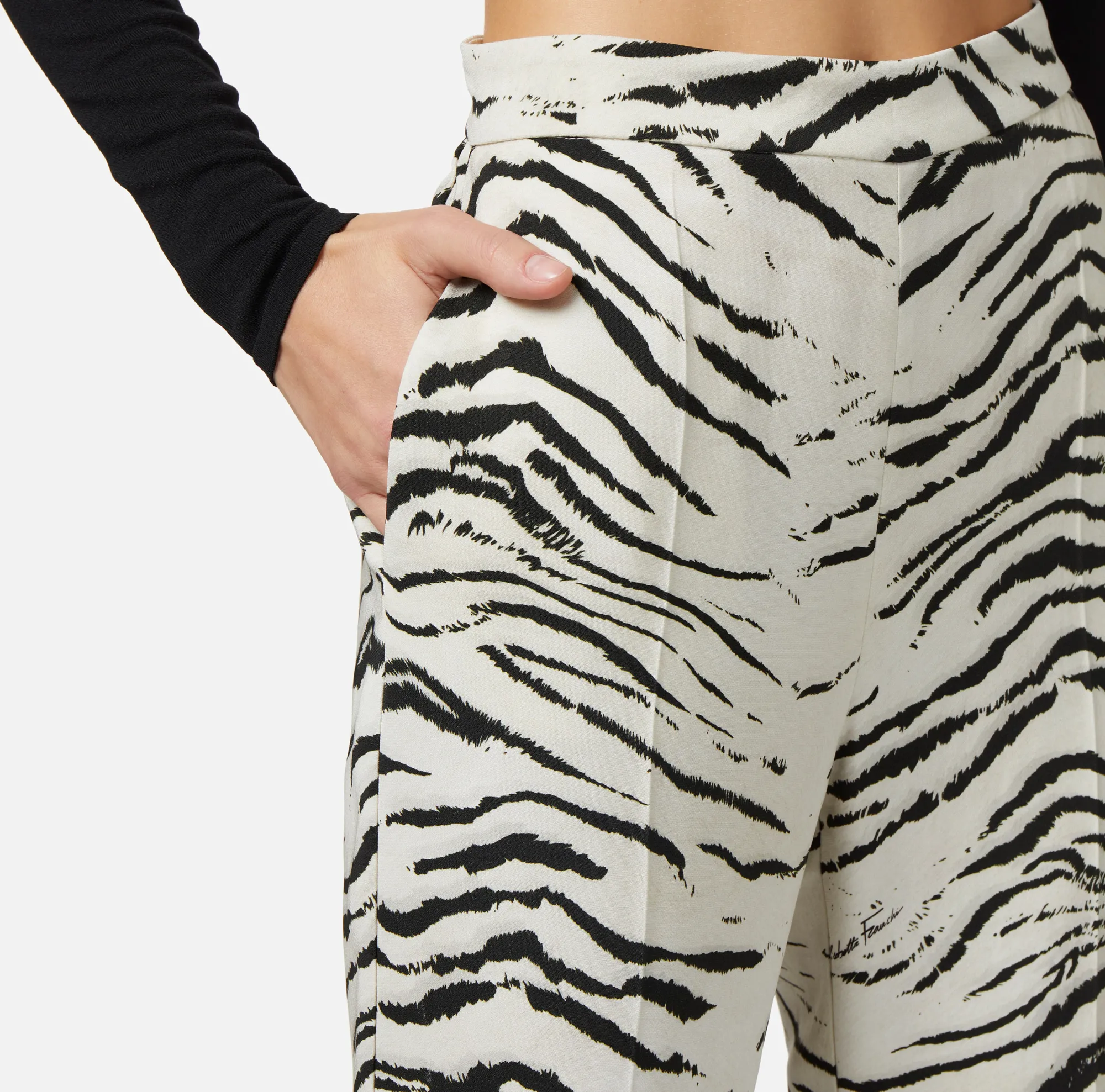 Elisabetta Franchi Pantalone Dritto In Cady Di Viscosa Stampa Animalier^ Pantaloni E Shorts