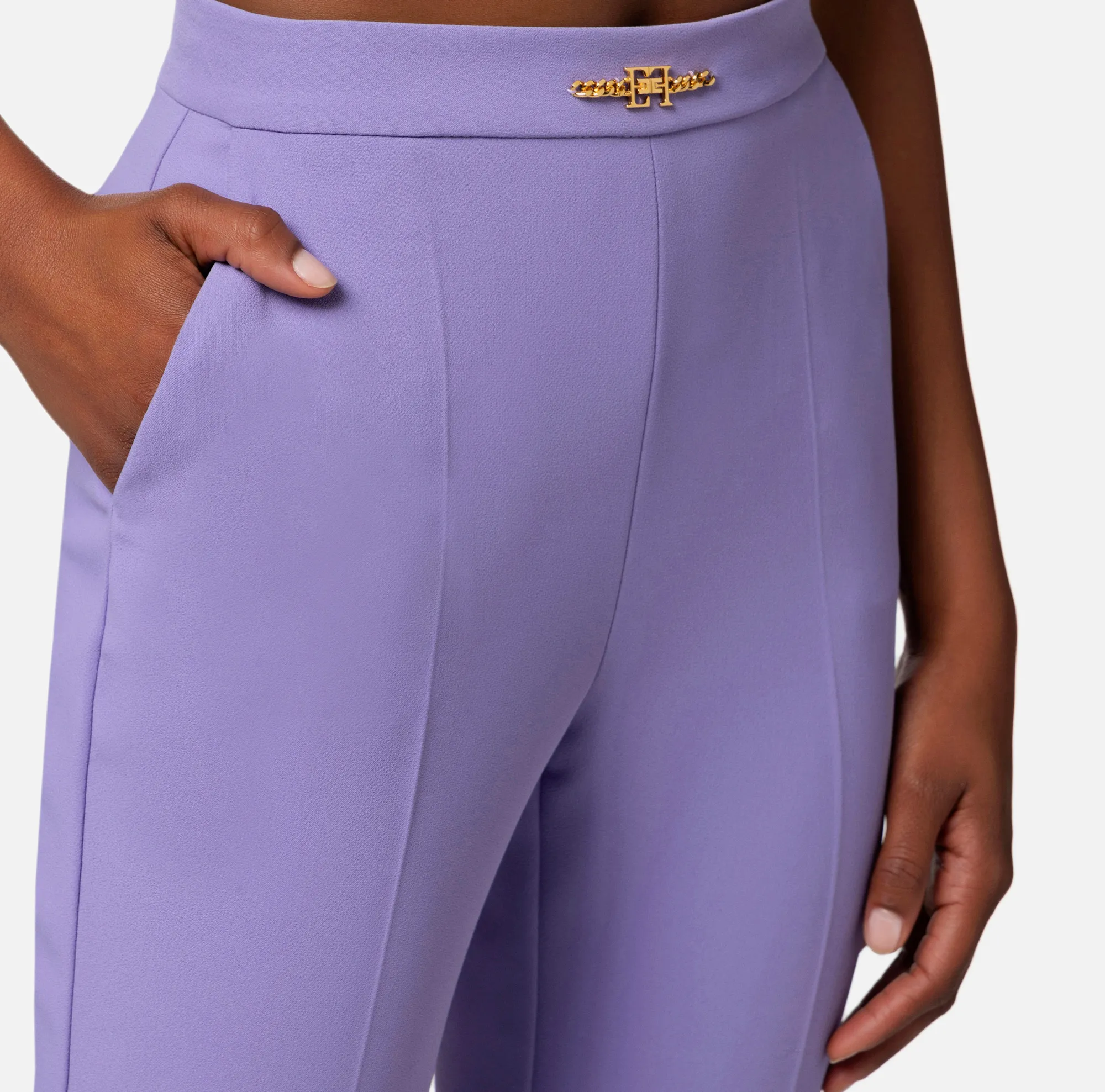 Elisabetta Franchi Pantalone Dritto In Crepe Con Morsetto^ Pantaloni E Shorts