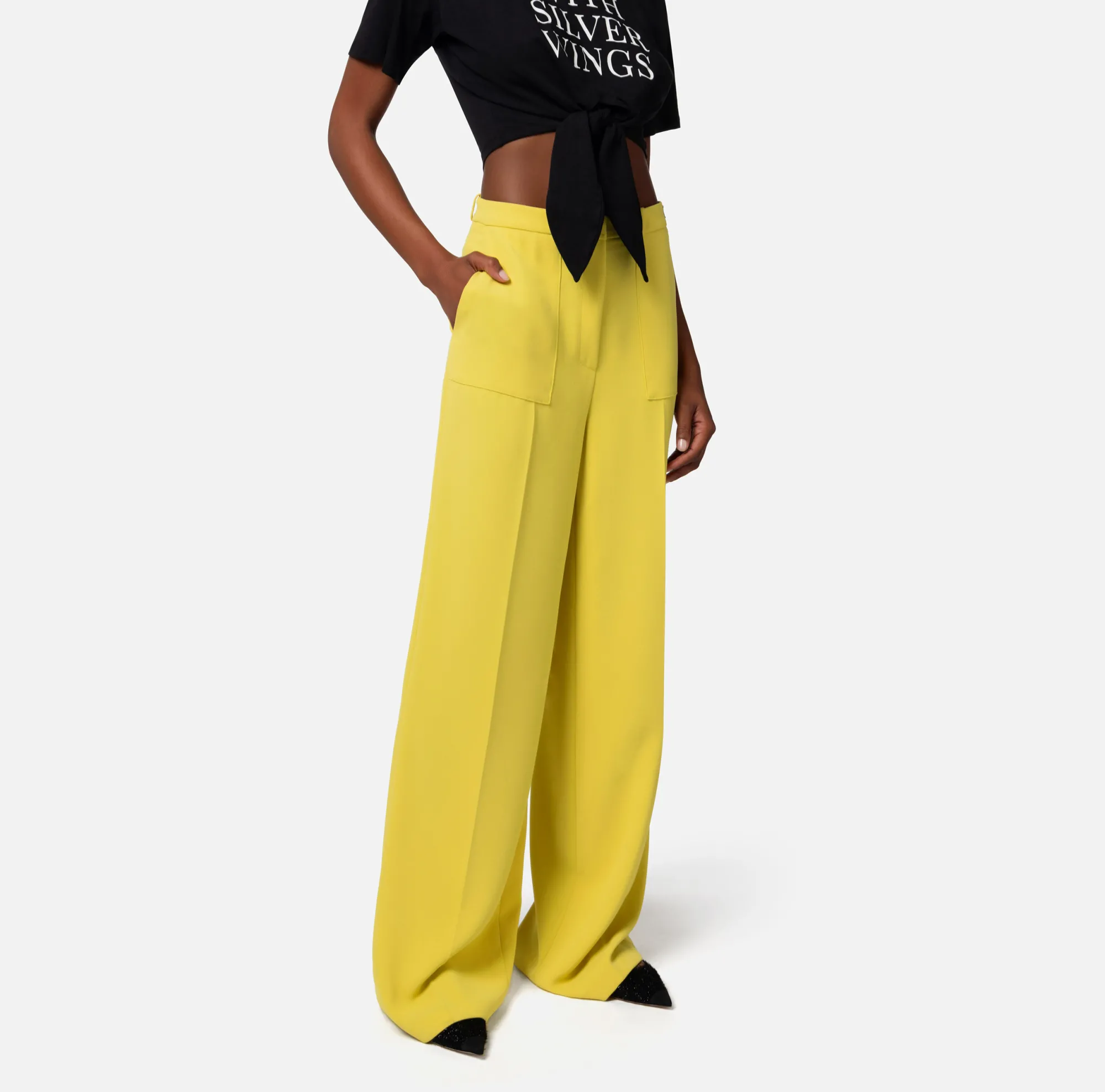 Elisabetta Franchi Pantalone Dritto In Crepe Con Etichetta Logo^ Tailleur