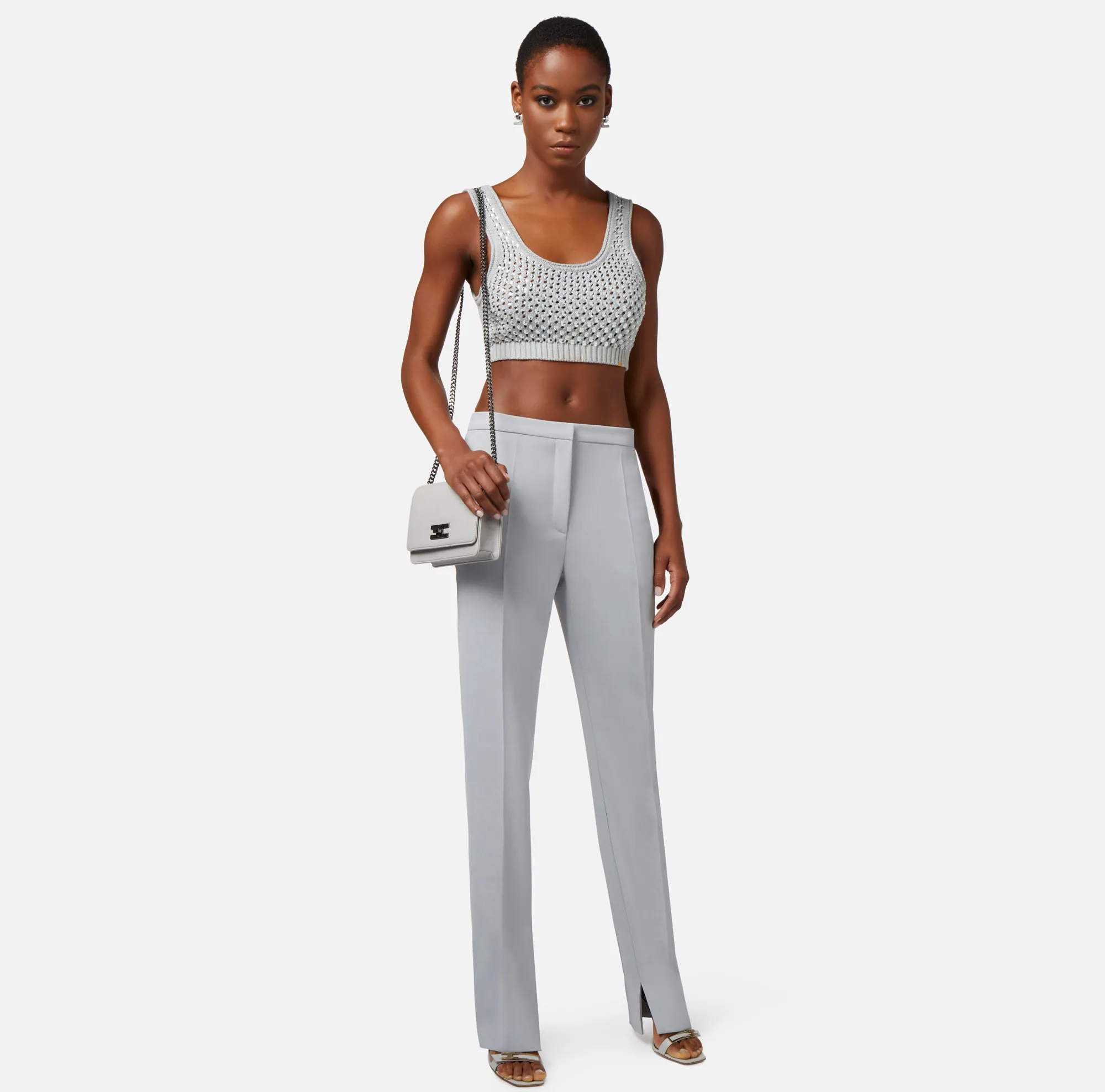 Elisabetta Franchi Pantalone Dritto In Crepe Leggero Con Spacchi^ Pantaloni E Shorts