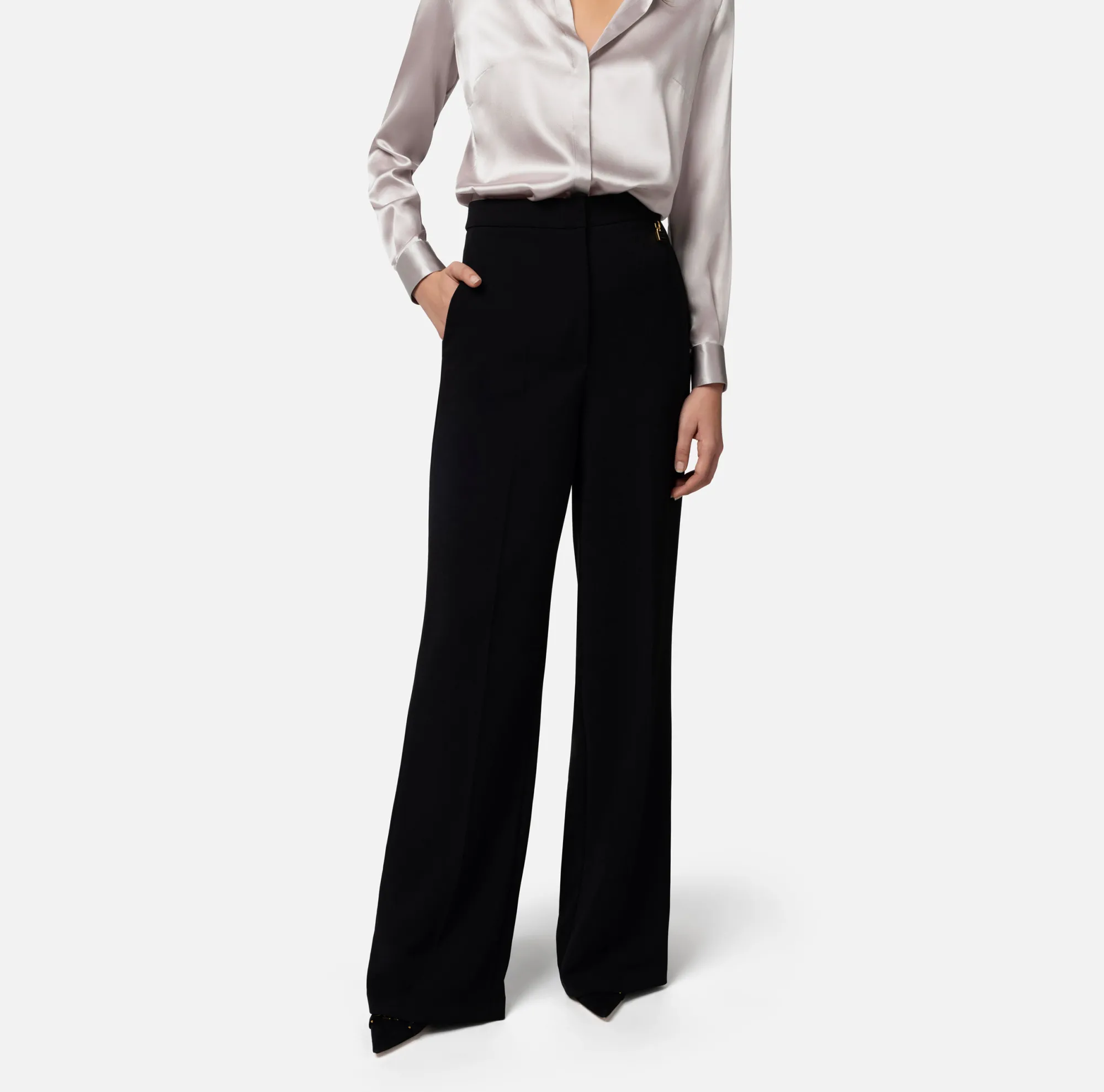 Elisabetta Franchi Pantalone Dritto In Crepe Leggero Con Charms^ Pantaloni E Shorts