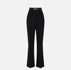 Elisabetta Franchi Pantalone Dritto In Crepe Leggero Con Moschettone^ Pantaloni E Shorts