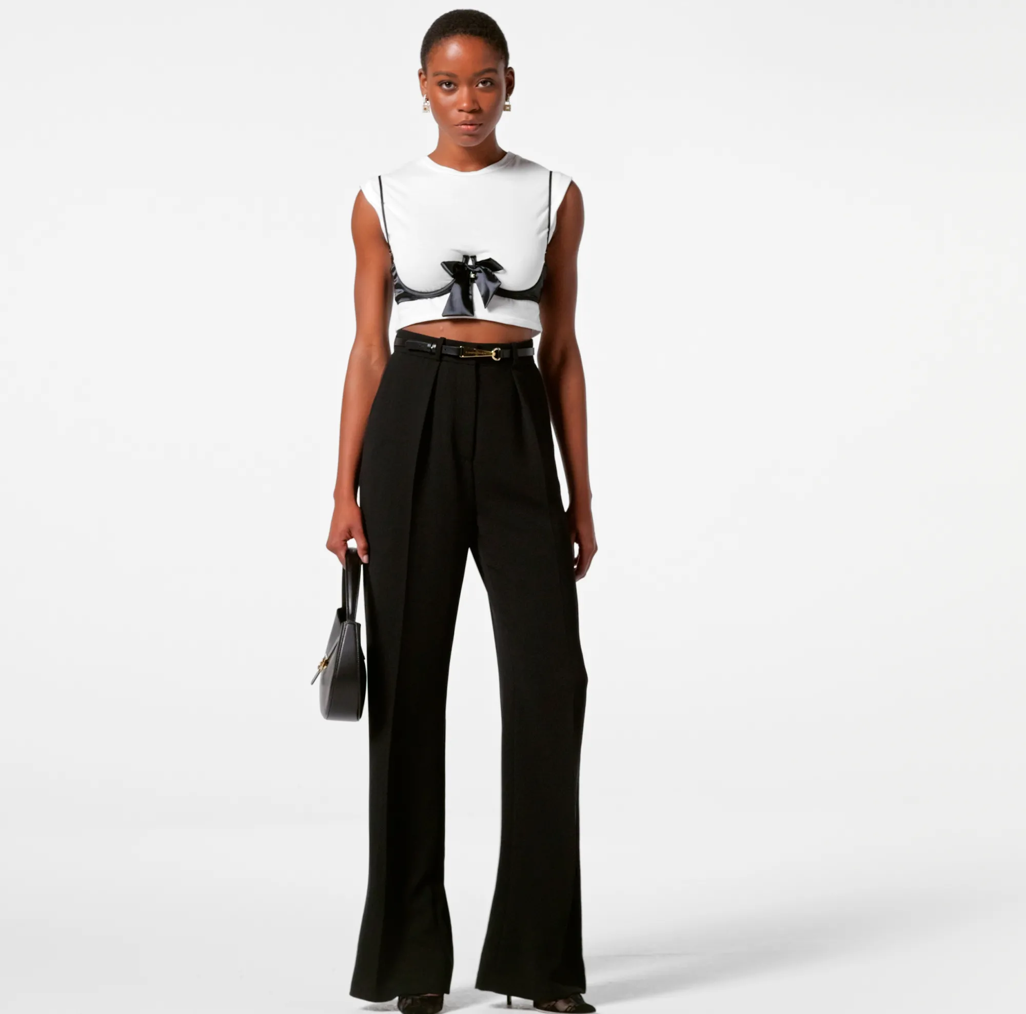 Elisabetta Franchi Pantalone Dritto In Crepe Leggero Con Moschettone^ Pantaloni E Shorts