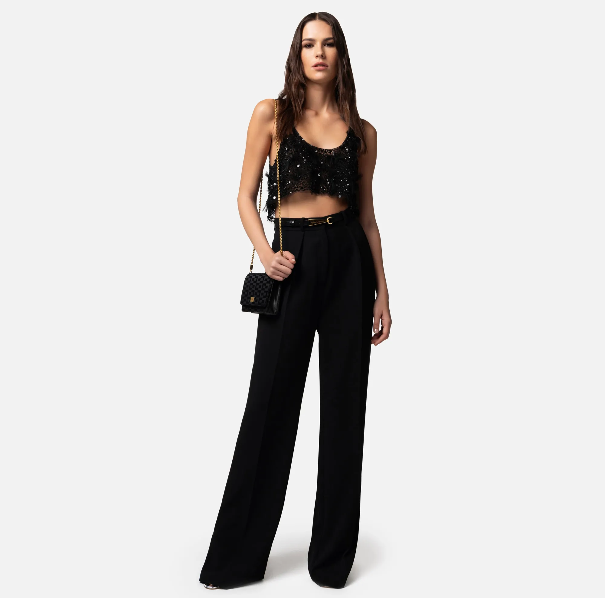 Elisabetta Franchi Pantalone Dritto In Crepe Leggero Con Moschettone^ Pantaloni E Shorts