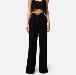 Elisabetta Franchi Pantalone Dritto In Crepe Leggero Con Moschettone^ Pantaloni E Shorts