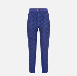 Elisabetta Franchi Pantalone Dritto In Crepe Stretch Stampa Logo^ Pantaloni E Shorts