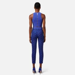 Elisabetta Franchi Pantalone Dritto In Crepe Stretch Stampa Logo^ Pantaloni E Shorts