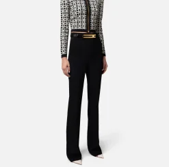 Elisabetta Franchi Pantalone Dritto In Crepe Stretch Con Cintura^ Pantaloni E Shorts