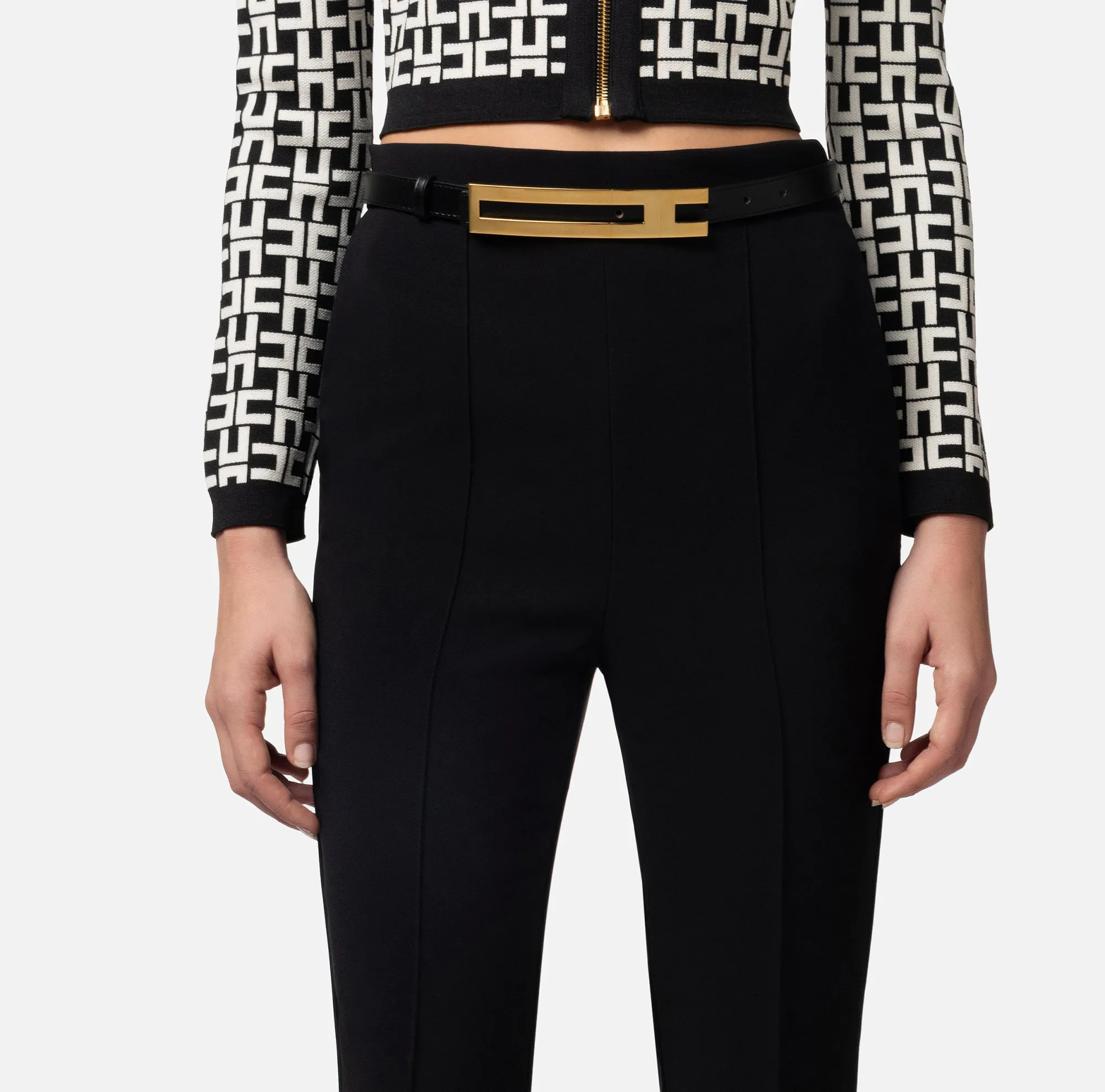 Elisabetta Franchi Pantalone Dritto In Crepe Stretch Con Cintura^ Pantaloni E Shorts